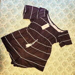 NEW Comfy Off-shoulder B&W Striped Onesie Romper PLUS Size 18-20 / XL-1X